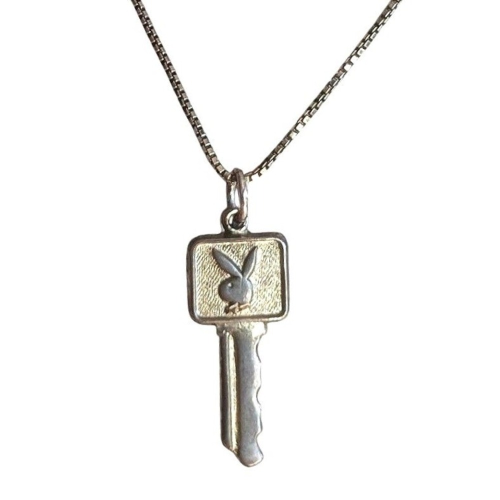 Vintage Playboy Bunny Key Charm Necklace sterling Logo Pendant Playmate Jewelry